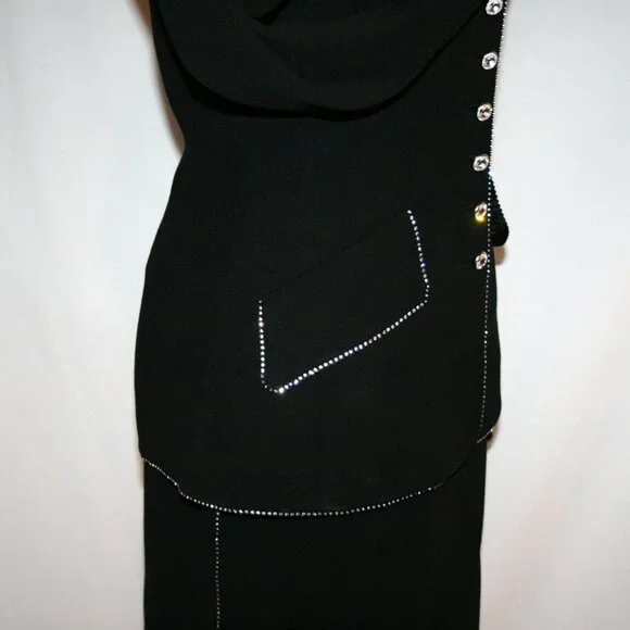 ESCADA Black Wool Crystal Trim 3 pc Evening Suit Jacket Skirt Top 34 US 4